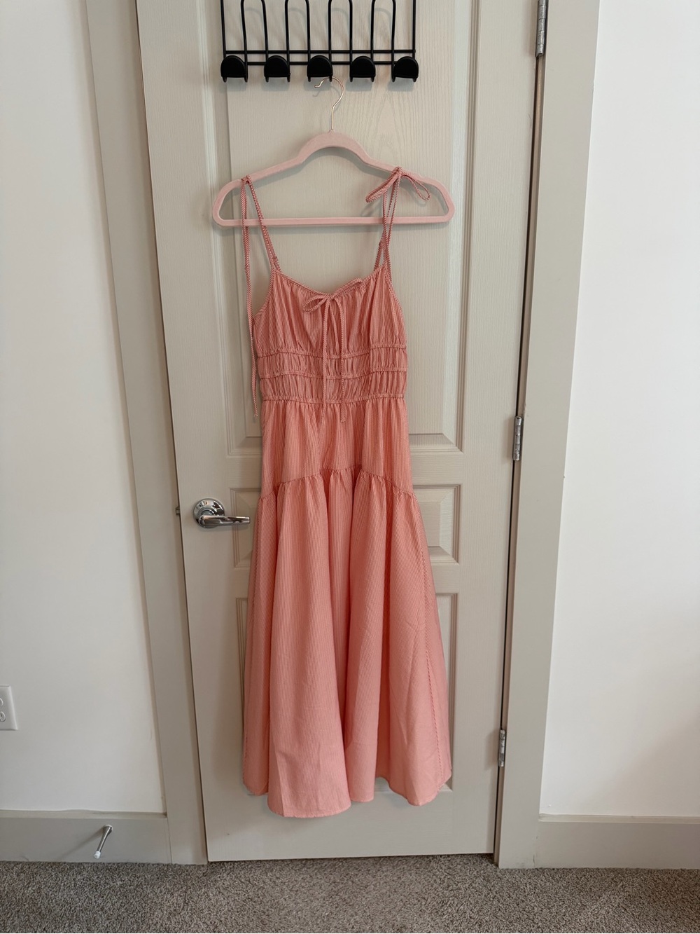 Red and white strip dress midi